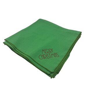 Holiday Christmas Napkins Set Of 4 Green Cotton 17x17 Classic Table Linens